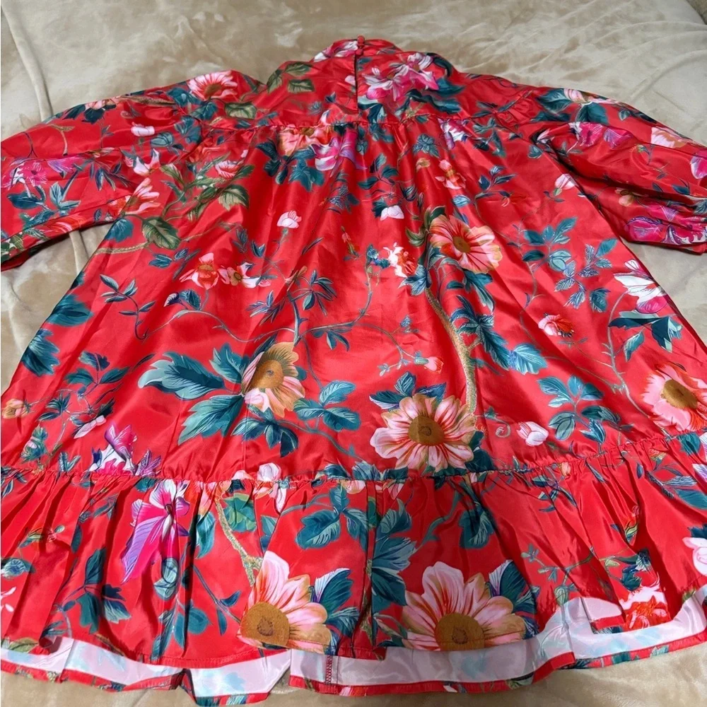 Anthropologie Red Floral Puff Sleeve Mini Dress Small - Picture 8 of 9